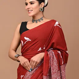 Crafts Moda Woven Design Pure Cotton Block Printed Saree-27