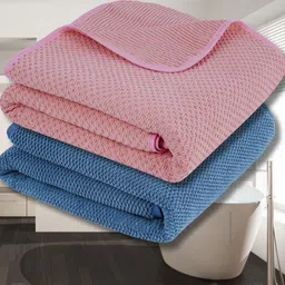 Fezora Pink & Blue 2 Pieces 350 GSM Microfiber Bath Towel-7