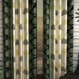 BELLA TRUE White & Green 2 Pieces Floral Black Out Door Curtains-image-14