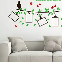 LANSTICK Green & Black Tree With Frame & Memories Self Adhesive Wall Sticker-44