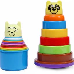 - Learn To Stack - 2 in 1 - Stacking Toys - 6 Rings, 11 Cups, 2 Animal Face-image-31