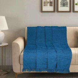 saral home Blue Cotton and Polyester Striped 55 x 49 Inches Throw-picture-5