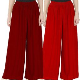 Pack of 2 Women Regular Fit Red, Maroon Viscose Rayon Trousers-image-84