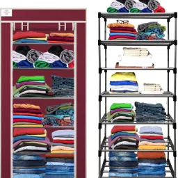 Maroon-Metal-6 Layer Carbon Steel Collapsible Wardrobe-image-6