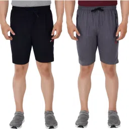 Pack of 2 Solid Men Dark Blue, Grey Bermuda Shorts-image-5
