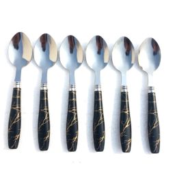 Stylish Dinner Table Spoon with Black Ceramic Handle Marble ( Set of - 6 ) Steel Table Spoon, Dessert Spoon Set-1