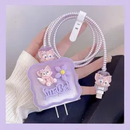 BeeNex Case Cover for iPhone 18W-20W Charger, 3D Cute Cartoon Design Lina, Spiral Cable Protector-image-51