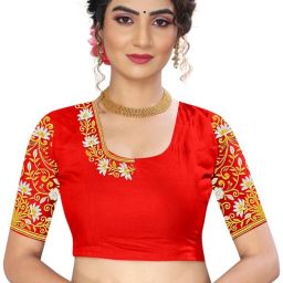 Unstitched Art Silk Blouse Material Embroidered-image-34