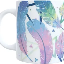Feather Print Ceramic Coffee | Multicolor Artistic Design Home & Office Ceramic Coffee Mug-image-2