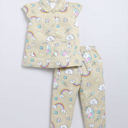 NAUTI KIDZ Girls Printed Lapel Coller Pure Cotton Slip-OnNight suit-image-66