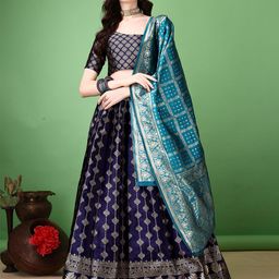 LADY SHOPI Floral Woven Design Ready to Wear Lehenga & Unstitched Blouse With Dupatta-image-86