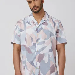 Mufti Men Cuban Collar Abstract Printed Cotton Relaxed Fit Casual Shirt-image-82