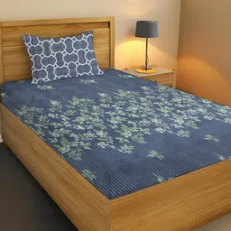 IVAZA Blue floral 400 TC Single Bedsheet with 1 Pillow Covers-image-45