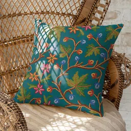 CASABLEU Varoski Kashmiri Teal Green 2 Pieces Floral Printed Square Cushion Covers-picture-46