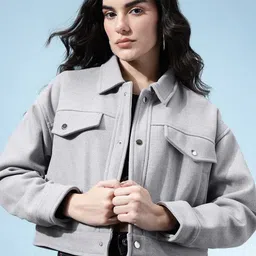 glitchez Spread Collar Crop Tailored Jacket with Mock Pockets-picture-45