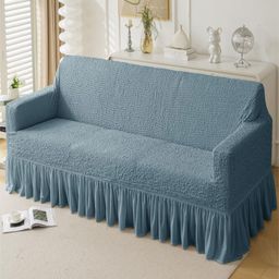 HOUSE OF QUIRK Italian Blue Self Design 4 Seater Sofa Cover With Arms-image-11