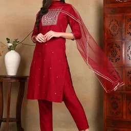 AHIKA Ethnic Motifs Yoke Design Kurta with Trousers & With Dupatta image 2