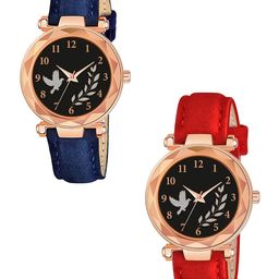 CSAMON Women Pack Of 2 Textured Straps Analogue WatchGR379RG BIRD BLU RED Vel L-image-94