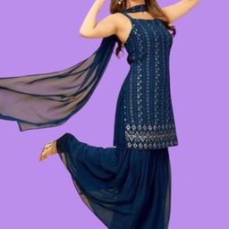 PARROT CREATION Embroidered Straight Sequinned Kurti With Sharara And Dupatta image 2
