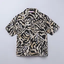 taffykids Boys Relaxed Fit Cuban Collar Abstract Printed Cotton Casual Shirt-15
