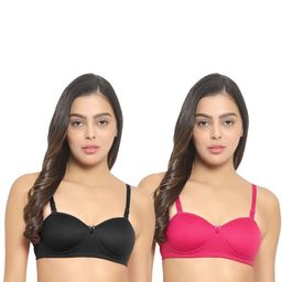 Women Cotton Black,Pink Padded Non-Wired Lingerie Bra Sport wear Gym Crop Tank Top-46