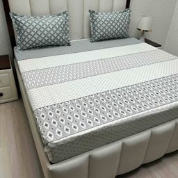 Pure Decor White & Grey Geometric King Bedsheet with 2 Pillow Covers-image-41