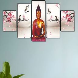 Livin'luxe Off White & Red 5 Piece Wood Religious Wall Paintings-picture-22