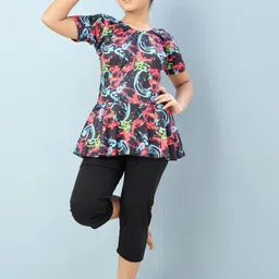Aarika Girls Abstract Printed Round Neck Swimming Dress-image-75