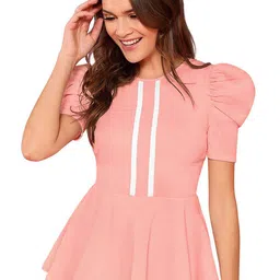 S.K.C Women Textured Round Neck Puff Sleeves Peplum Top-image-89