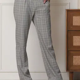SUBTRACT Men Checked Wrinkle Free Trousers-image-53