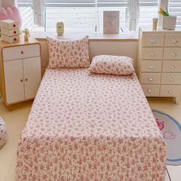 JC HOME Rose & Pink Floral 140 TC Fitted Double Queen Bedsheet Set 1.50 m x 2 m-picture-36