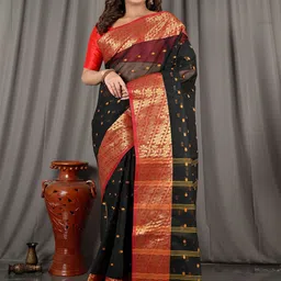 SRILOK Woven Design Zari Pure Cotton Taant Saree-image-16