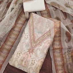 HERE&NOW Ethnic Motifs Embroidered Beads And Stones Organza Unstitched Dress Material-image-94