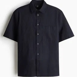 H&M Regular Fit Short-sleeved Linen-Blend Shirt-image-88