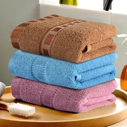 Kuber Industries Pink & Blue 3 Pieces Striped Cotton Anti-Bacterial 225 GSM Face Towels-45