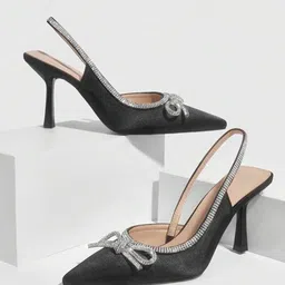 PURPLEHUNT Women Embellished Slim Heeled Pumps with Bows-image-24