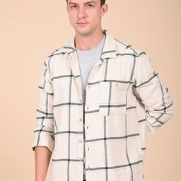 POE Men Slim Fit Windowpane Checks Opaque Checked Casual Shirt-image-36
