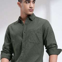 HIGHLANDER Men Dobby Textured Checked Button Down Casual Shirt-image-43