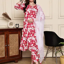 Rajnandini Women Floral Printed Regular Kurta with Trousers & With Dupatta-picture-4