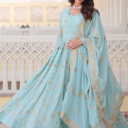 Fashion Basket Women Embroidery Fit & Flared Anarkali Gown Ethnic Dresses With Dupatta-image-68