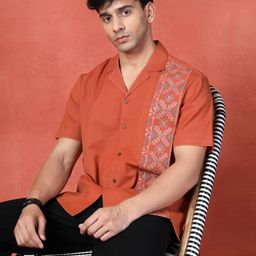 Sangria Embroidered Cotton Cubans Collar Shirt-image-94