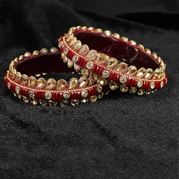 ZULKA Set of 2 Golden Kundan & Zircon Stone Studded Glass Bangles Kada image 3