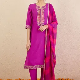 Indo Era Women Solid Embroidered Kurta with Pyjama & Dupatta-image-44