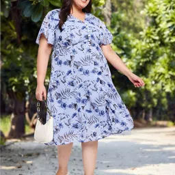 wild U Floral Printed Georgette Fit and Flare Plus Size Midi Dress-image-86