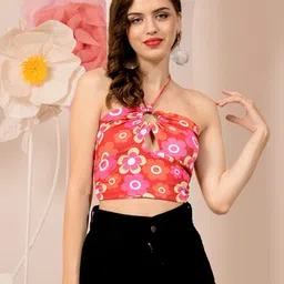 TANDUL Floral Print Halter Neck Crop Top-image-98