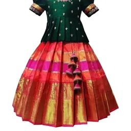 White Button Girls Embroidered Thread Work Ready to Wear Lehenga &-picture-2