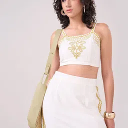 AKKRITI BY PANTALOONS Women Embroidered Shoulder Straps Smocked Cotton Crop Top-image-66