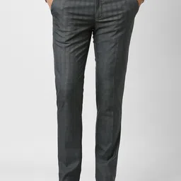 Peter England Men Checked Slim Fit Mid-Rise Formal Trousers-picture-34