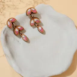 WHE Wooden Fabric Leafe Shaped Drop Earrings-13