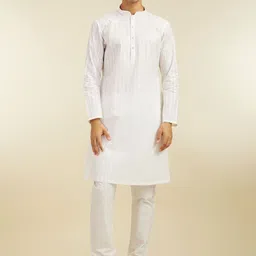 Diwas by Manyavar Striped Woven Design Mandarin Collar Cotton Straight Kurta-picture-19